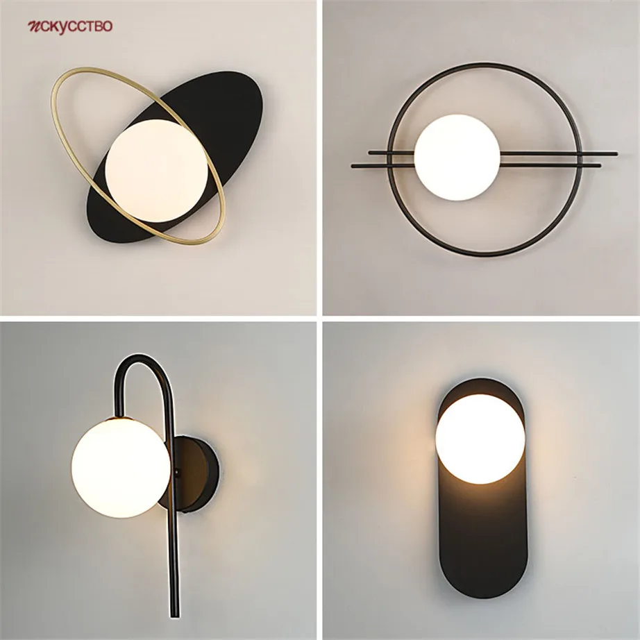 

Nordic New Fashion Design Glass Ball Led Wall Lamp Gold Ring Oval Bedroom Bedside Decoration Sconce Living Room Corridor Light