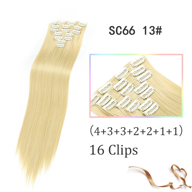 Synthetic 16 Clips In Hair extension Long Straight Hair Fake False Hairpiece Clip In Hair Extension