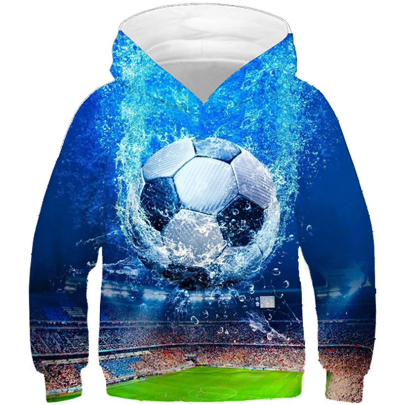 2022 Boys Girls 3D Hoodies Kids Cool Field Water Football Soccer Printed Blue Sweatshirts Children Fashion Funny Pullovers Tops