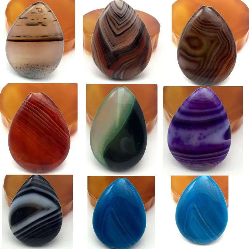 Natural Stone Striped Agates Beads, Water Drop Shape, Loose Beads for Making Jewelry, DIY Pendant Accessories, 30x40mm