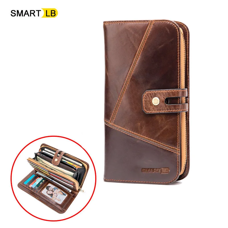 Smart LB Genuine leather Clutch Wallet Zipper Coin Pocket Long Purse For Men wallets Card Holder Purse Phone Wallet