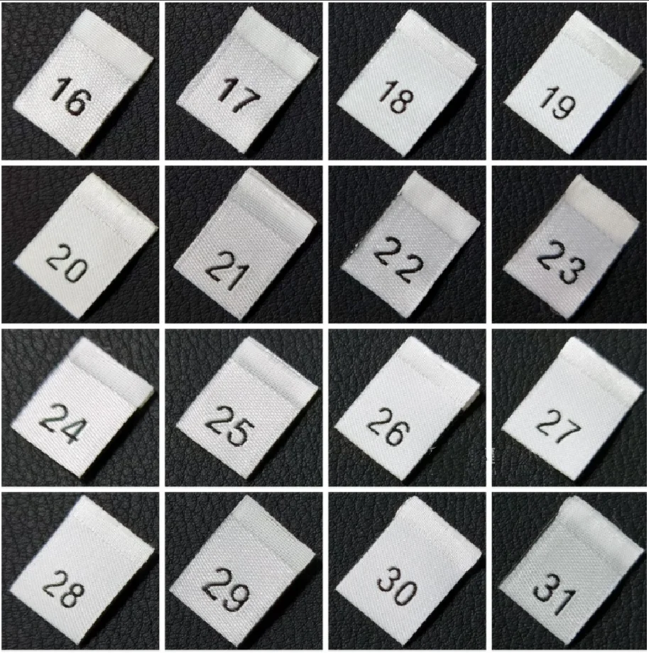 200pcs Size Labels for Garment Number 0-39 Size Black/White/ Polyester Woven Folded Labels Clothes Sewing Tags 35*12MM LB-036