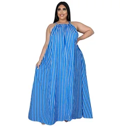 L-4XL 2022 summer plus size women clothing fashion stripe halter sleeveless casual club sexy dress  Wholesale Dropshipping