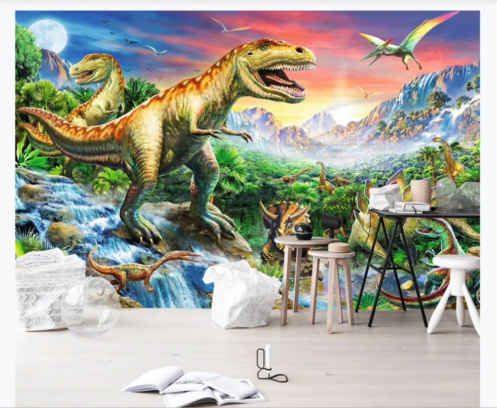 

xuesu Custom 3D Wallpaper Hand-painted Jurassic Park Dinosaur Tyrannosaurus Children's Room Mural Background Wall