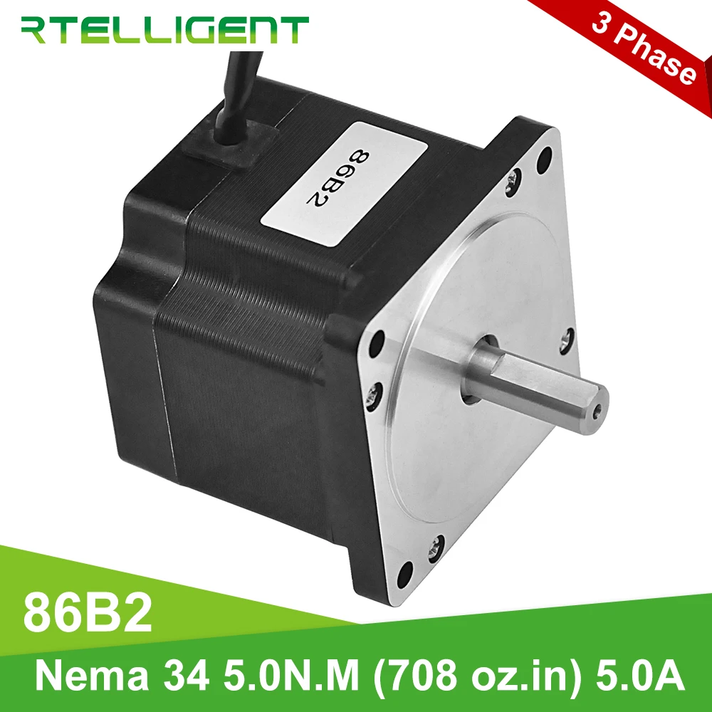 

Rtelligent 3 Phase 2.3 4.3 6.8N.M 1.2degree Nema 34 Stepper Motor 86B2 DC Motor 5A 4Lead Step Motor for CNC Kit