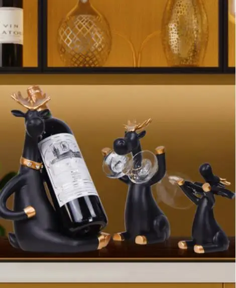 3pcs/set Elk Wine Racks Beer Holder Deer Miniature Figurines Standing Whiskey Red Wine Bottle Holder Cabinet for Wine Home Decor