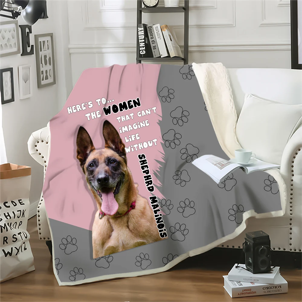 

HX Animal Blankets 3D Graphic Shepherd Malinois Double Layer Blanket Pets Printed Keep Warm Plush Quilts