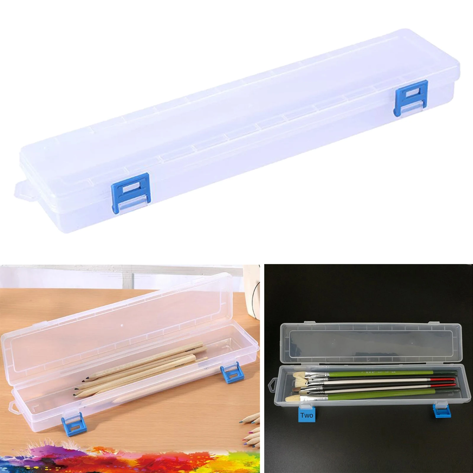 Clear Plastic Storage Box with Lid Paint Brush Container Case for Pencils,Pens,Drill Bits,Office Supplies,Organization, Tool Box