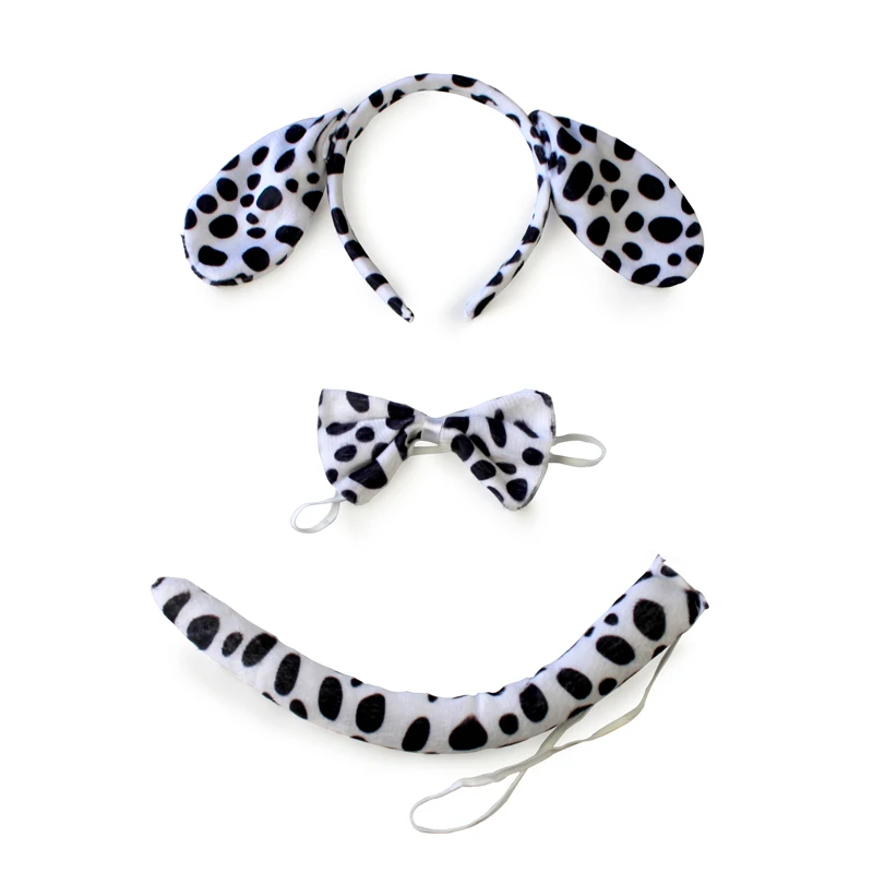 Purim Dalmatian Black spotted Dog Ear Costume Party Cosplay Set Halloween Costumes for Kids Baby Shower children birthday tail