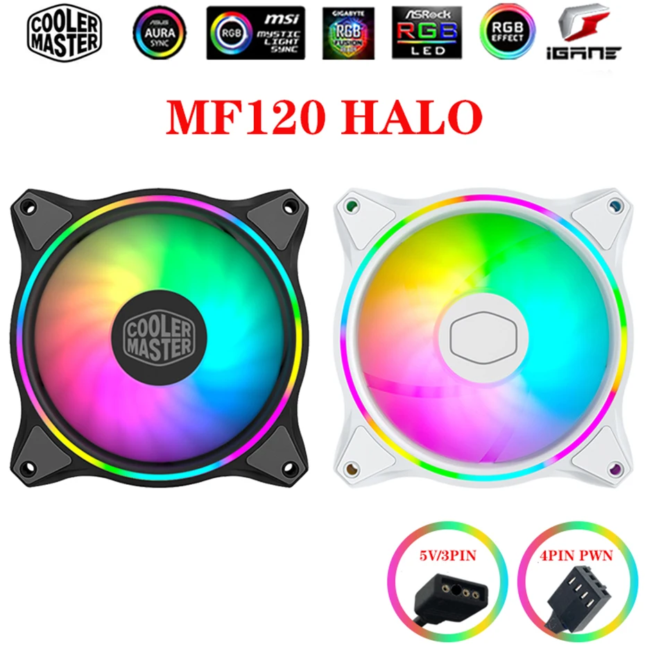 

Cooler Master MF120 Halo 120mm Computer Case Cooling fan 5V/3PIN addressable RGB PWM quiet Fan CPU Cooler replace fan