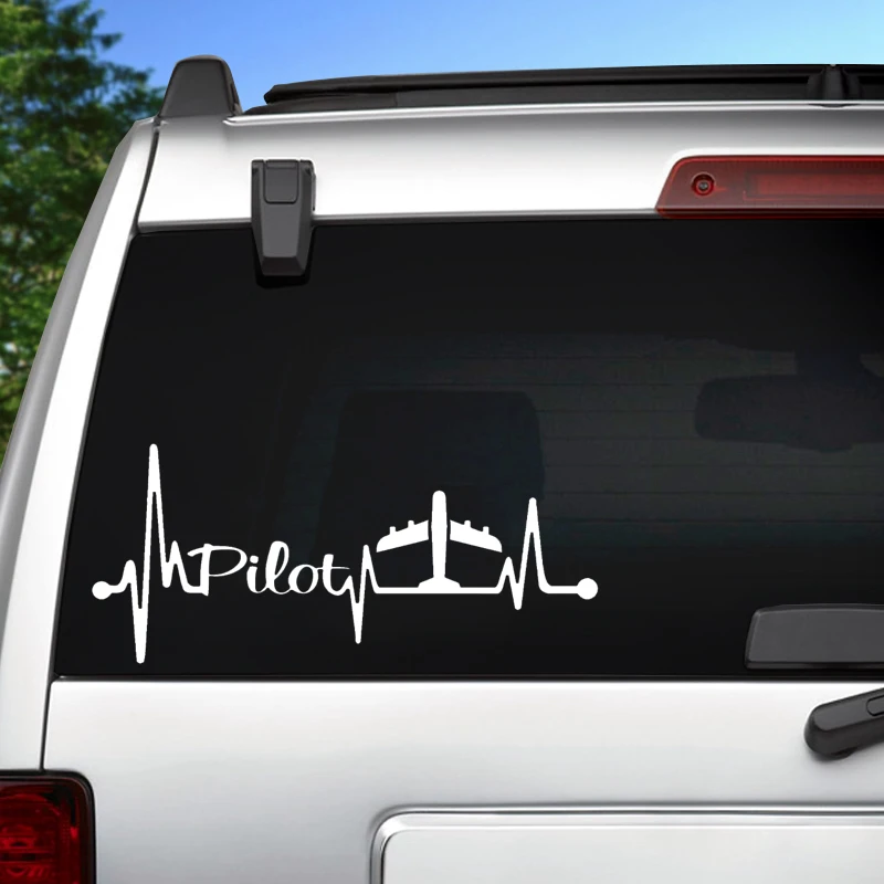 Airplane Pilot Heartbeat Lifeline Die-Cut Vinyl Decal Car Sticker Waterproof Auto Decors on Car Body Bumper Rear Window #S60301