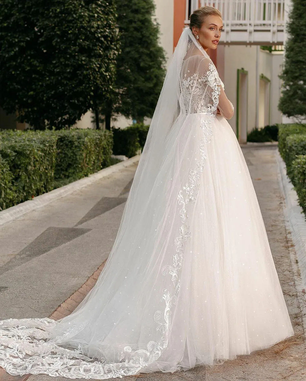 Sodexe abiti da sposa principessa Glitter 2022 Appliques di pizzo Vintage maniche lunghe abito da sposa Illusion abiti da sposa Sexy Boho