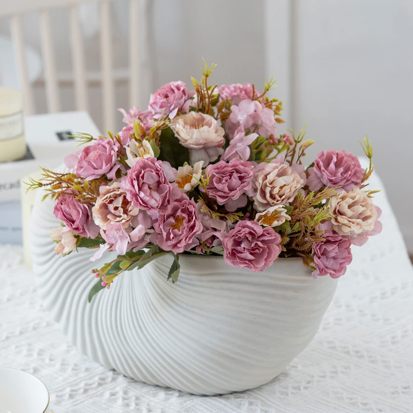 Mini-Seiden-Teerosenknospen, künstliche Pflanzen für die Vase, für Zuhause, Silvester, Weihnachtsdekorationen, Hochzeit, Brautstrauß, Kunstblumen – Detail 4