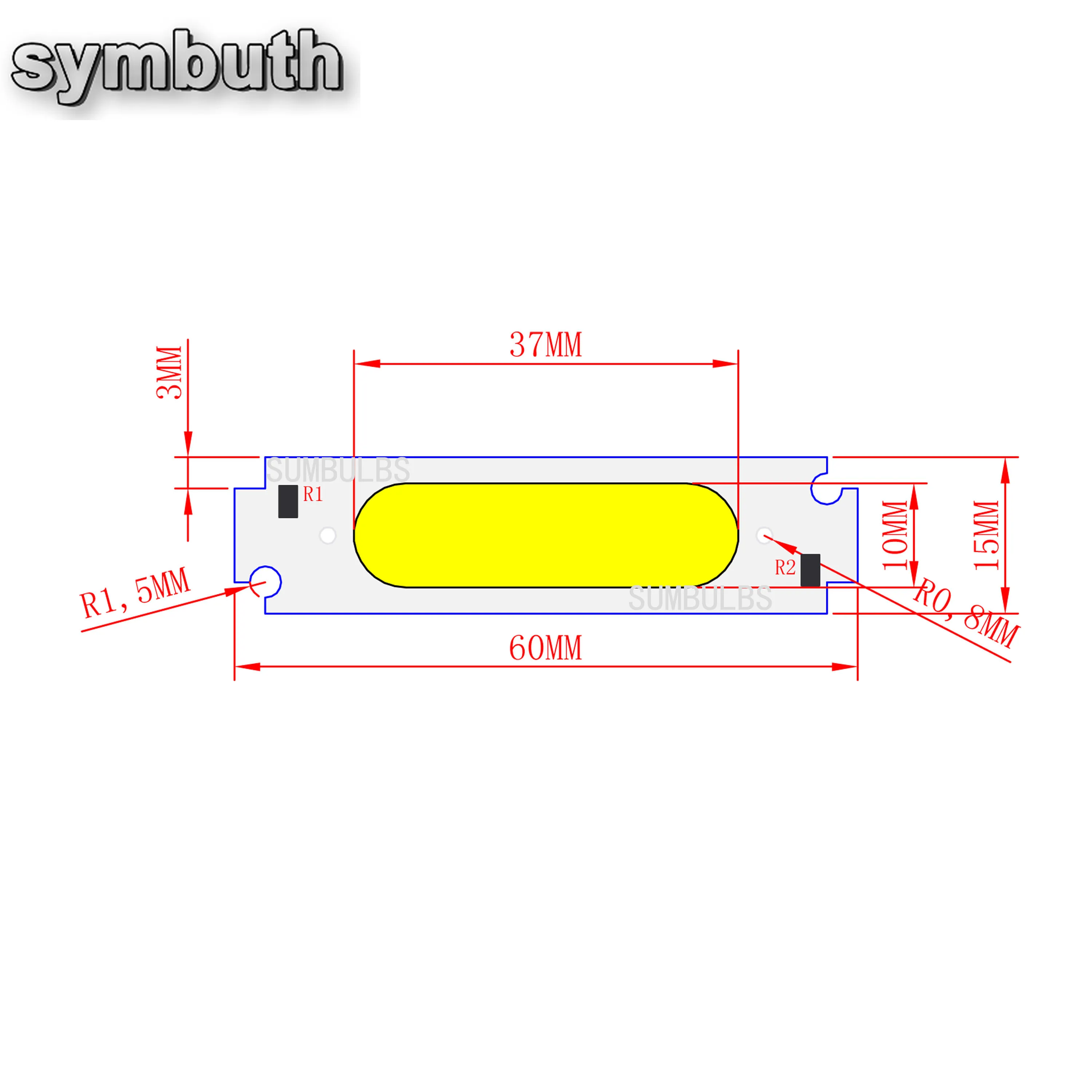 DC 12V 60*15mm COB LED Bar 2W Diode Lighting Strip Red Blue Pink Green Yellow White Color for DIY Lamp