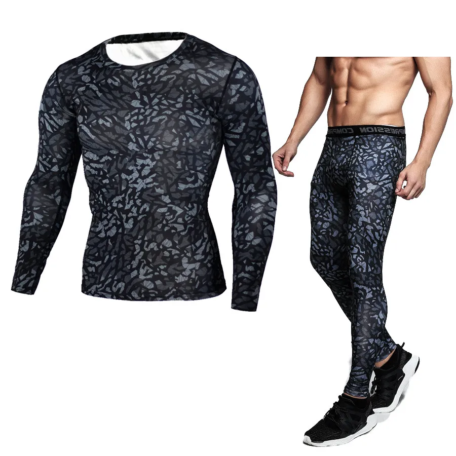 MMA Bodybuilding Tracksuit Quick Dry Fit Sport Suit Exercise Fitness Gym Training Running Compression Shirt Leggings Sportwear