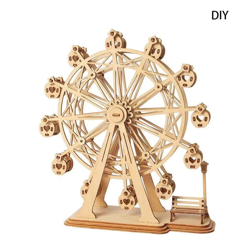 Puzzle toys wooden DIY assembly bedroom decoration 3D children\'s puzzle piano tower Ferris wheel model birthday gift. mideer