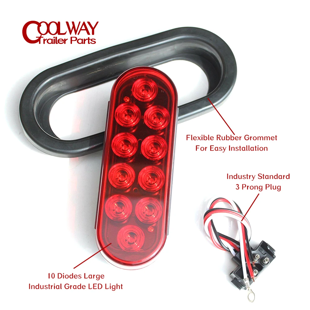 Luz trasera de giro ovalada sellada para remolque, LED, impermeable, incluye enchufe hermético de agua de 3 pines con cables y ojal