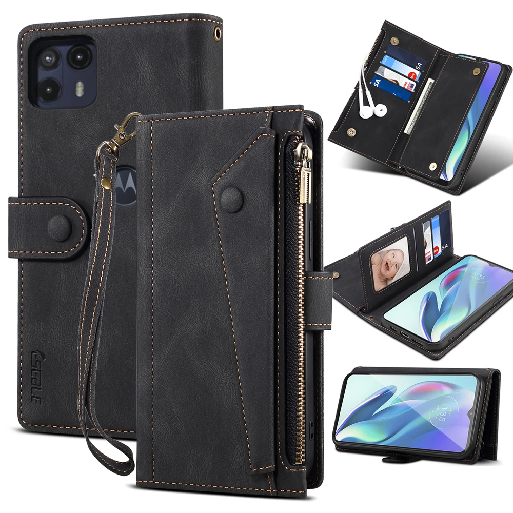 Wallet Flip Leather Case For Motorola Moto G60 G60S G50 G22 G30 G20 G200 G10 G Stylus Case For Moto-G 5G Plus Zipper Cover