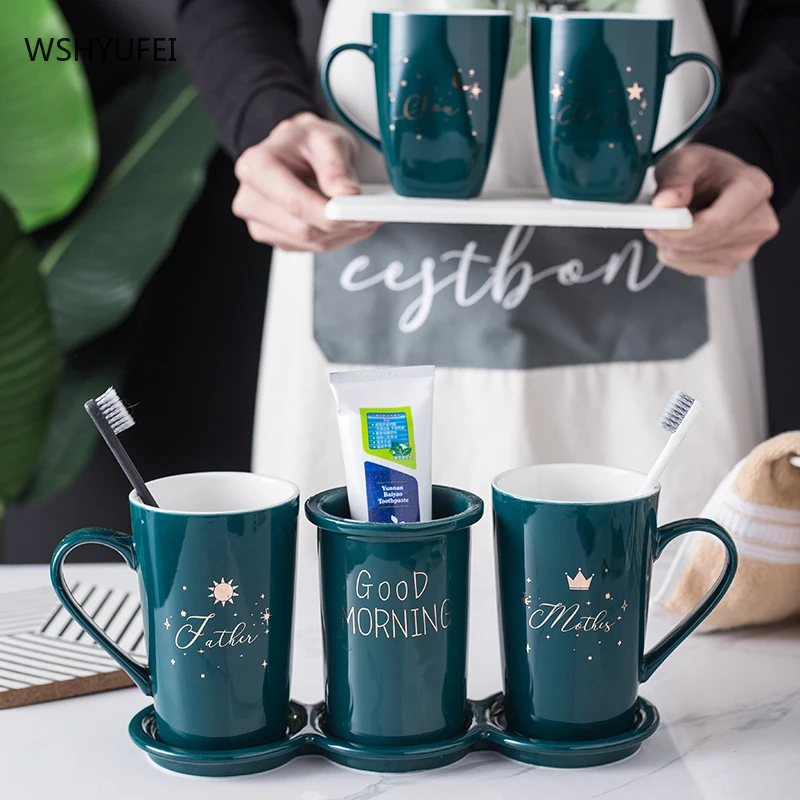 

WSHYUFEI Bathroom cup Wash set Couple gargle cups Dental cylinder with tray Suitable for home hotel wedding materials