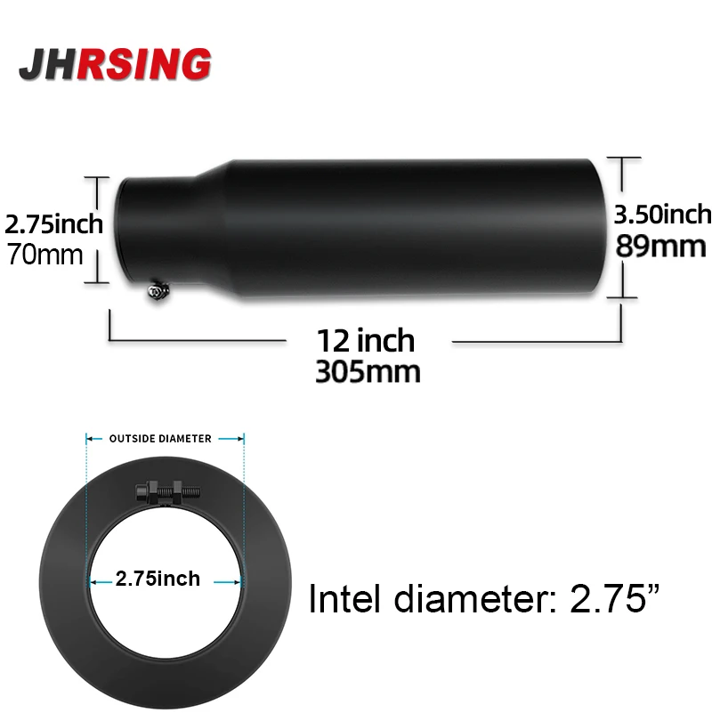 1 pcs 2.75 Inch Black Exhaust Tip,  Exhaust Tailpipe Tip for Truck, 2.75 x 3.5 x 12 Inch Bolt/Clamp on Design