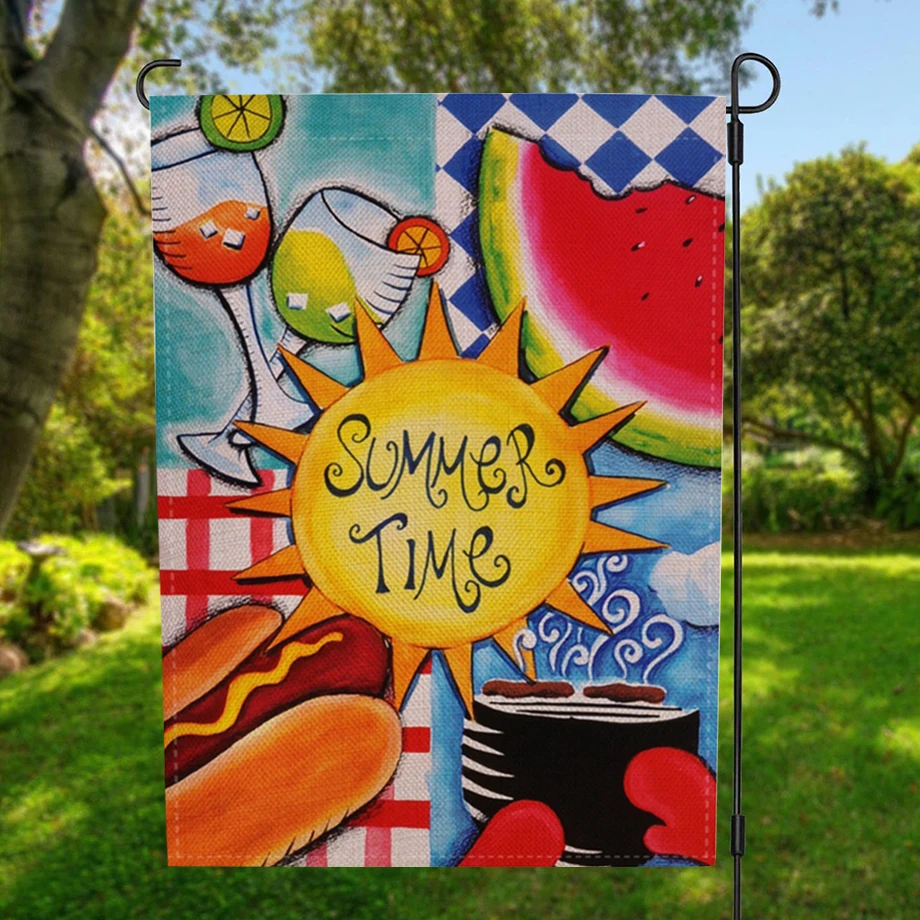 Двусторонний арбузный коктейль, летний садовый флаг, баннер для домашнего декора с ветрозащитной резиновой пробкой и зажимом 12,5 x 18,5 дюйма, 32x47 см