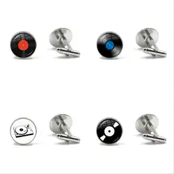 Vinyl Record Cufflinks DJ for Men Retro Music Art Cuff Link Round Dome Glass Cabochon Fashion Men Women Jewelry Gift