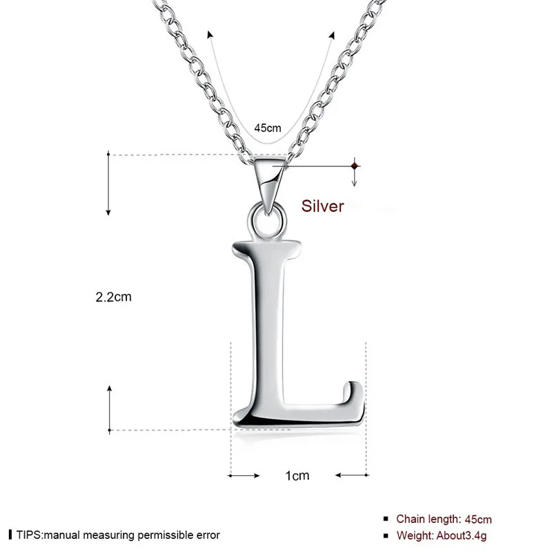 Fashion Jewelry 18 inches Stainless Steel Link Chain Letter L Pendants Necklaces Fine Women Wedding Party Gift