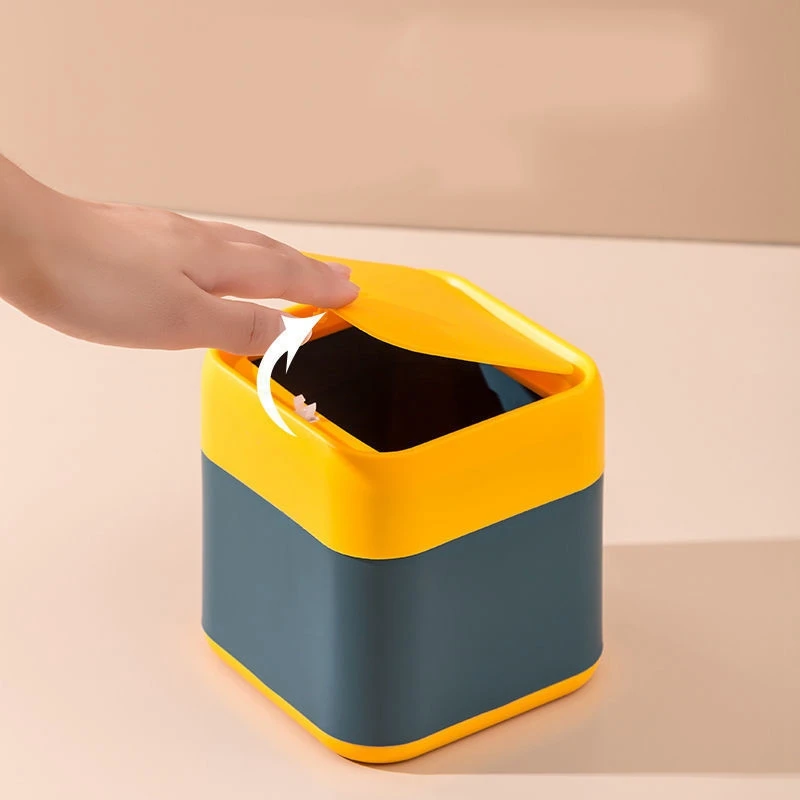 

Desktop Mini Trash Can with Lid, Small Waste Bins, Garbage Basket, Household Sundries Barrel Box, Office Table, Home