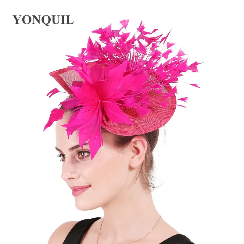 Charmante orange Feder Hochzeit Haars pangen Fascinators Hut Blume Braut Kopf bedeckung Schleier Frauen Party verheiratet Haar Zubehör syf678 – Detail 4