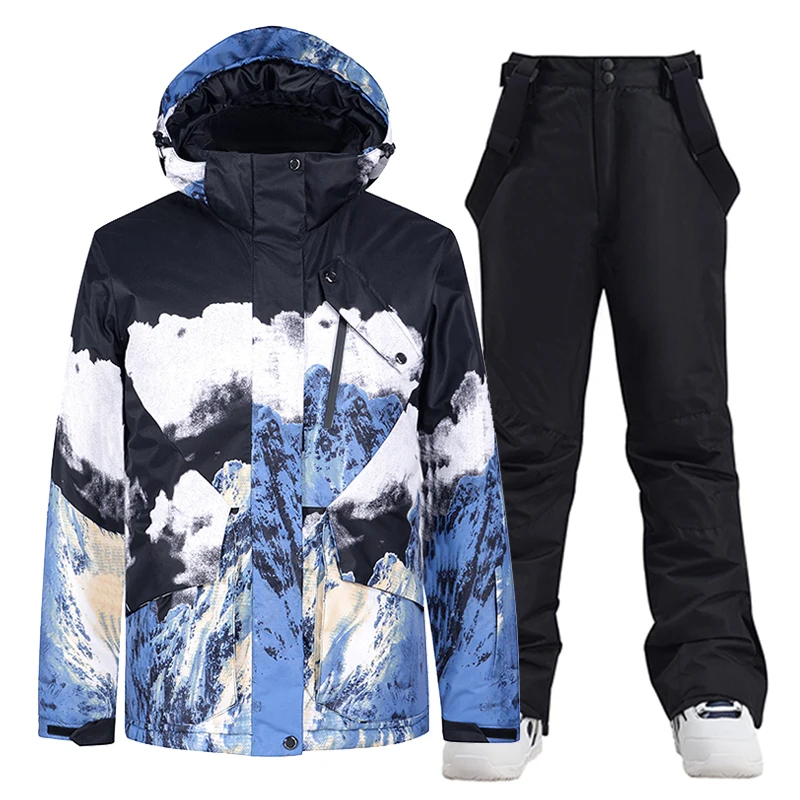 

-30 Man or Woman Winter Wear Ice Snow Suit Sets Snowboarding Clothing Waterproof Cotton Warm Costumes Ski Jackets + Strap Pants