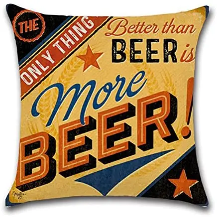 45x45cm ULOVE LOVE YOURSELF Cotton Linen Throw Pillow Case Square Decorative Cushion Cover with Beer Pattern 18 X 18 Inch