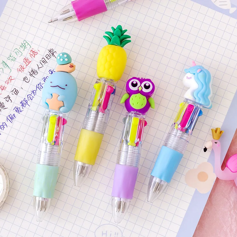 1Piece Cute Mini Ballpoint Pen 4 Color Kawaii Unicorn Fruit Girl Retractable Rollerball Pen Stationery School Office Supplies