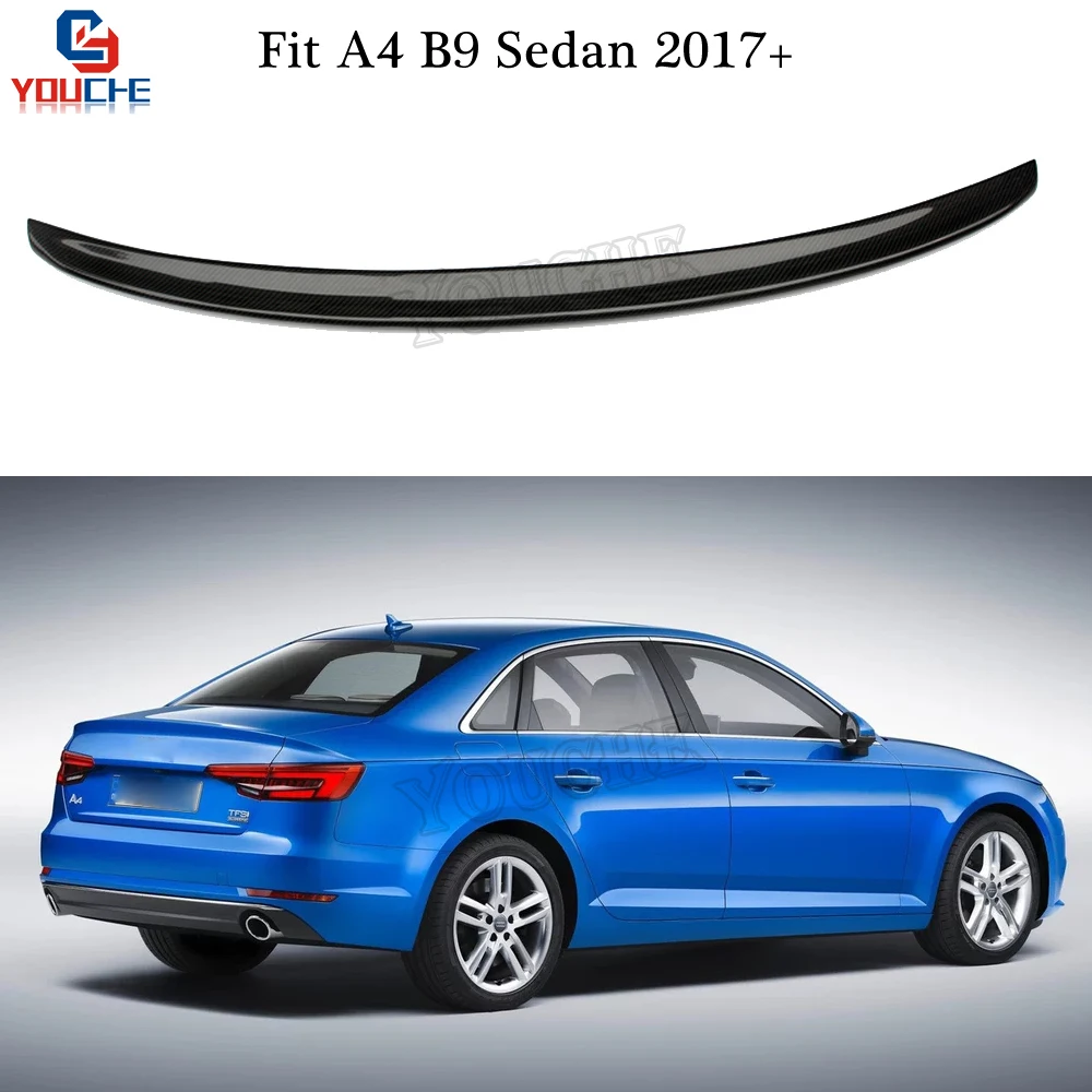 

S4 Style Trunk Boot Lip Tail Spoiler for Audi A4 B9 4-door Sedan 2017 - present Carbon Fiber Material Car Rear Wing