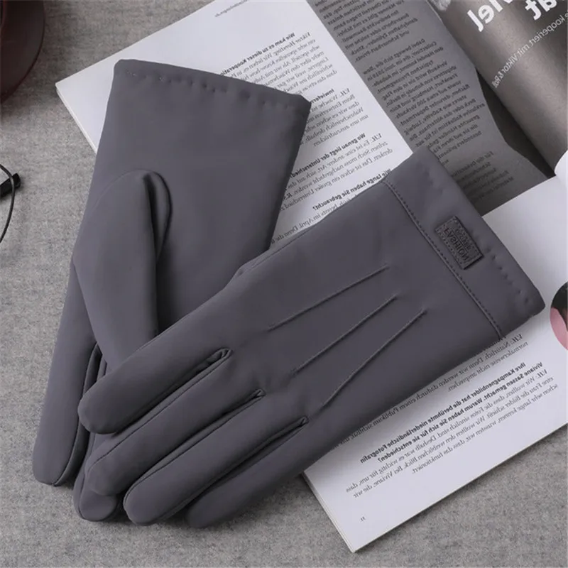 Luvas masculinas da moda, luvas térmicas de veludo com tela sensível ao toque para outono e inverno, antiderrapante, à prova de vento e água wm002