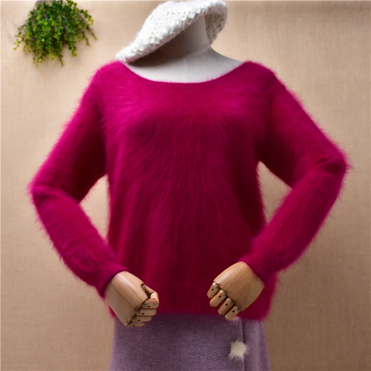 

ladies women autumn winter clothing mink cashmere knitted long sleeves o-neck slim blouses pullover angora fur sweater pull tops