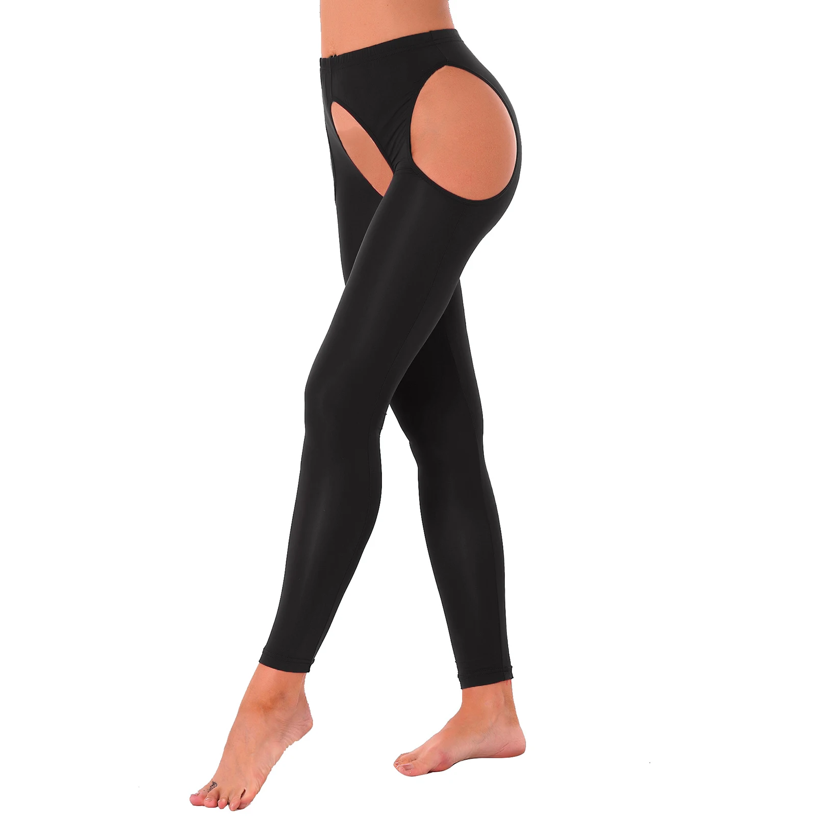 Nữ Crotchless Quần Legging Đùi Vớ Cổ Cao Ice Silk Cao Cấp Thun Treo Áo Quần Khoét Hở Chân Quần Dài