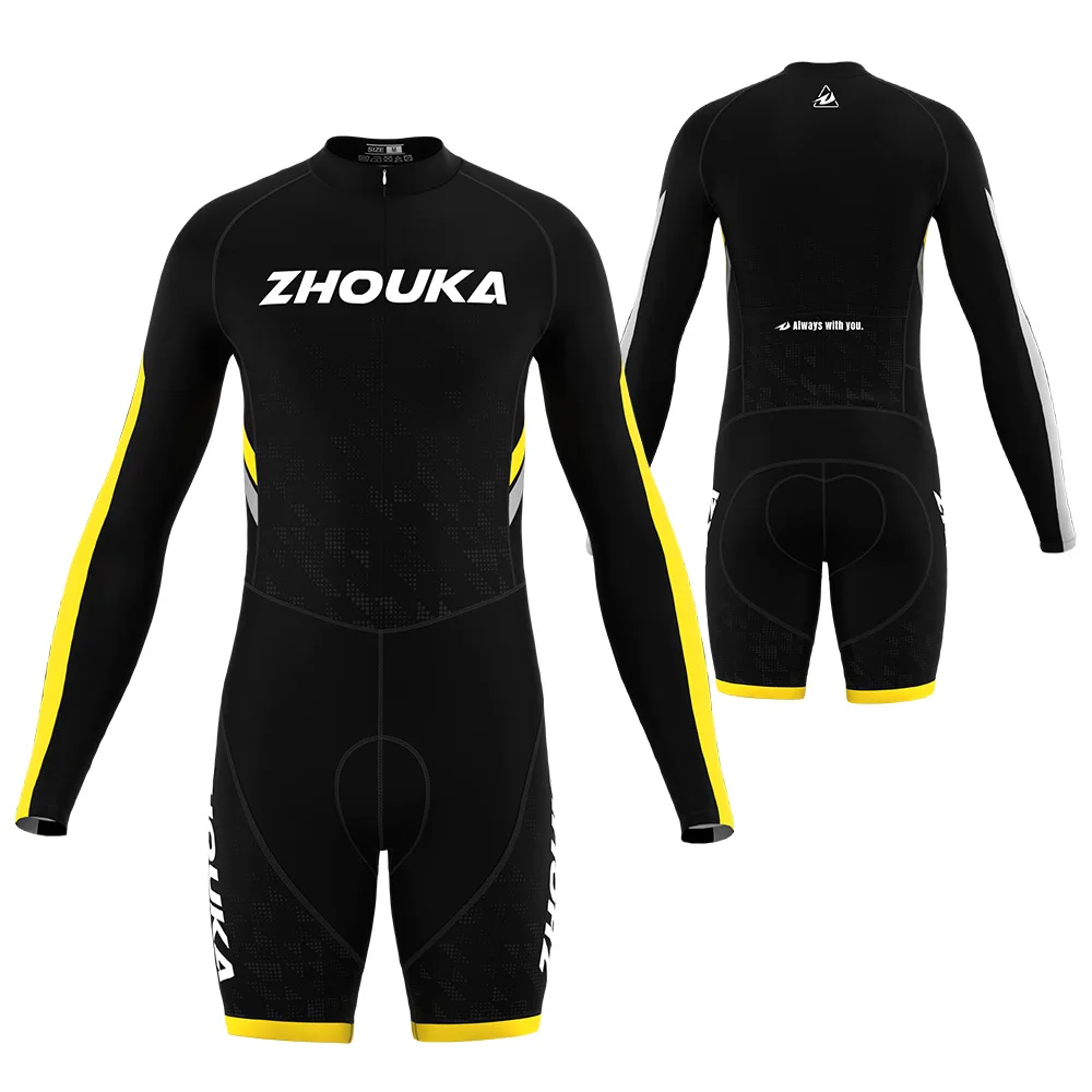 

Велосипедный костюм Zhouka с длинным рукавом, короткая футболка, цельный комплект, мужской велосипедный костюм с подкладкой
