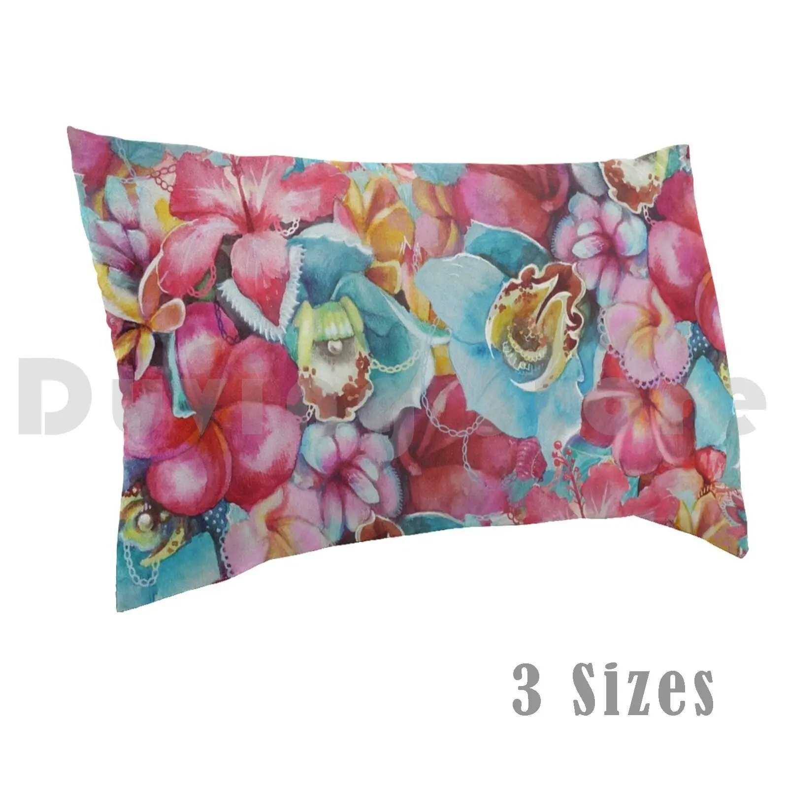 Hawaiian Bouquet Pillow case 2442 Hibiscus Orchid Plumeria Flowers Red Orange Pink Peony Peonies