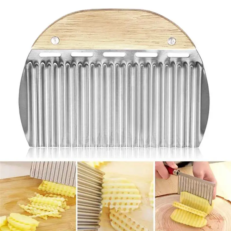 Stainless Steel Potato Chip Slicer Dough Vegetable Fruit Crinkle Wavy Slicer Knife Potato Cutter Chopper French Fry Maker