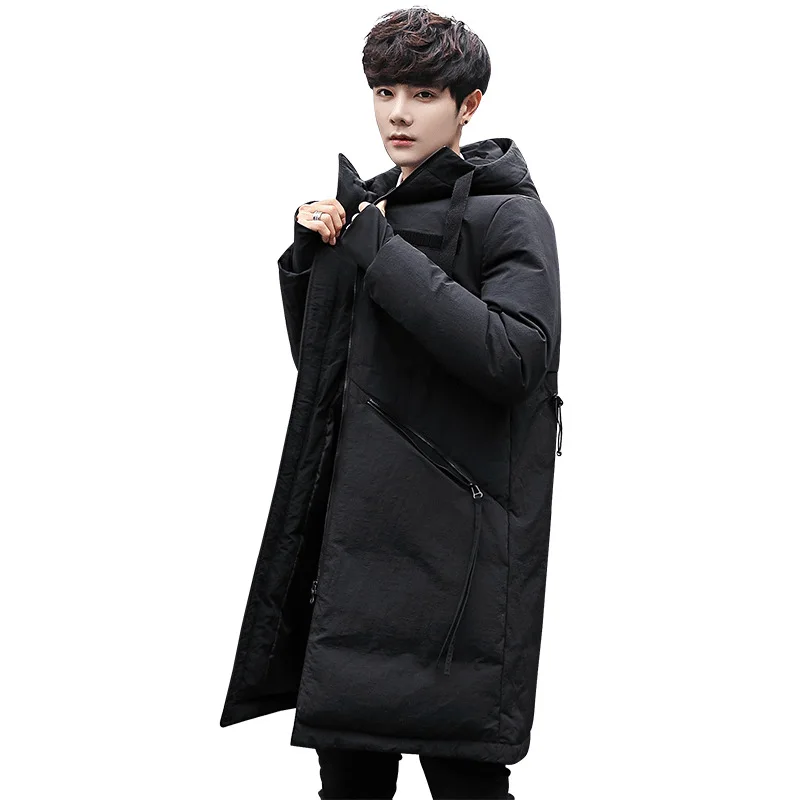 

Winter New Style Men's down Jacket Mid-length Korean-style Casual White Duck down Thick Warm Hooded Cotton-padded Clothes