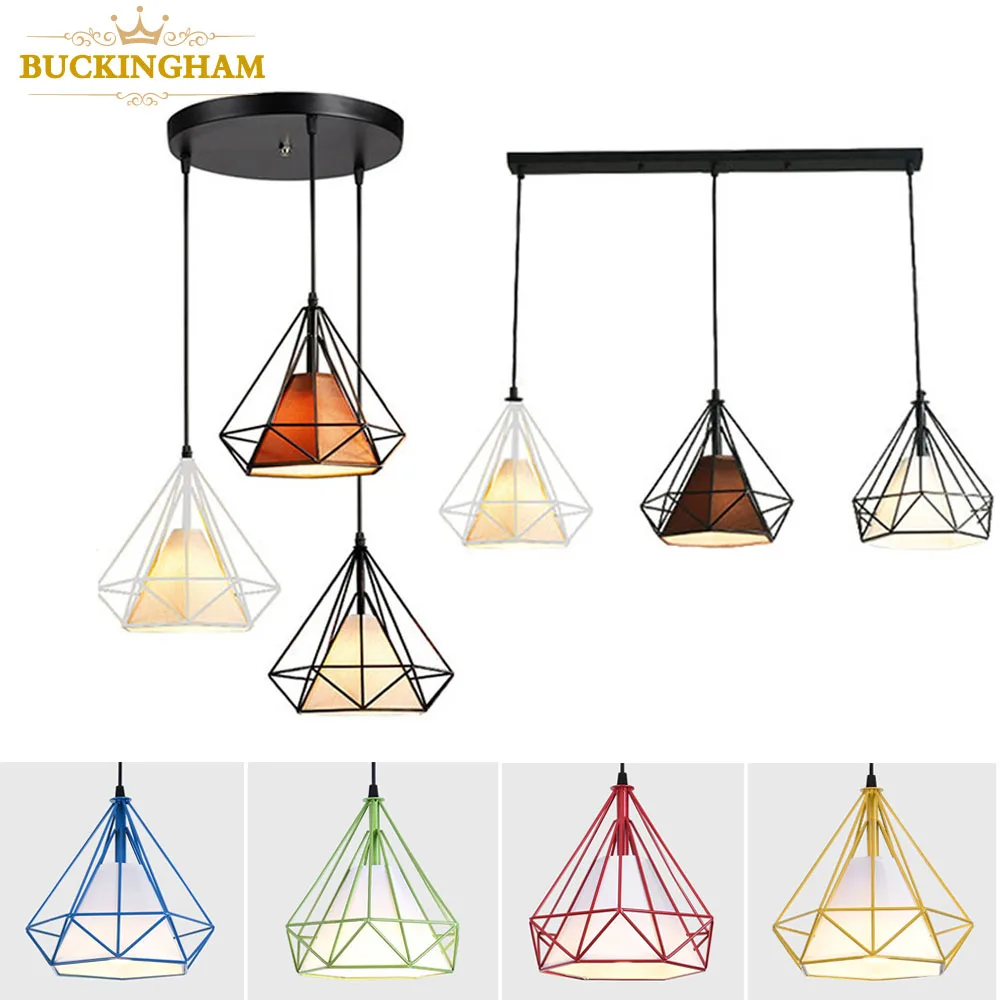 

Nordic Pendant Lights Single Head Three Heads Industrial Diamond Creative Chandelier E27 LED Lighting For Bedroom Kitchen Bar