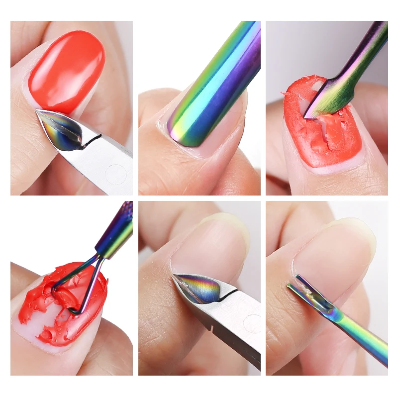 Arte Clavo Bunte Nagel Häutchen Drücker Pinzette Dead Skin Remover Clipper Edelstahl UV Gel Remover Pusher Nail art Werkzeuge