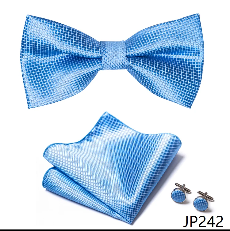 Great Quality Silver Office Butterfly Hanky Cufflink Set Bowtie For Men Geometric Hombre Formal Clothing