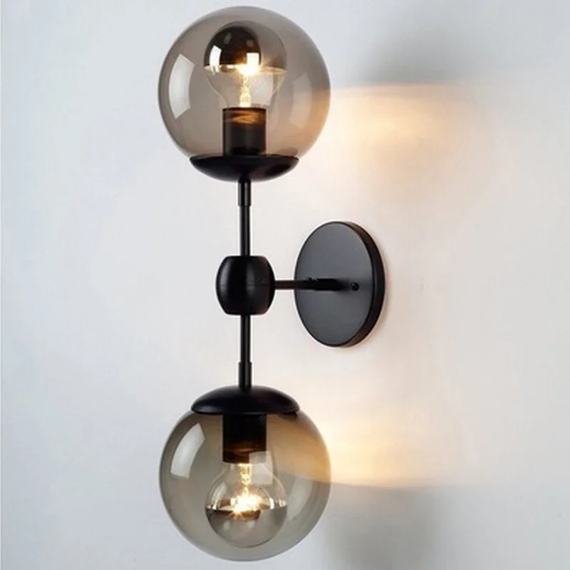 

Industrial Indoor Black Wall Lamp Glass Ball Sconce Vintage Bedroom Wall Light Modern Decorative Wall lamp Sconce E27 Holder