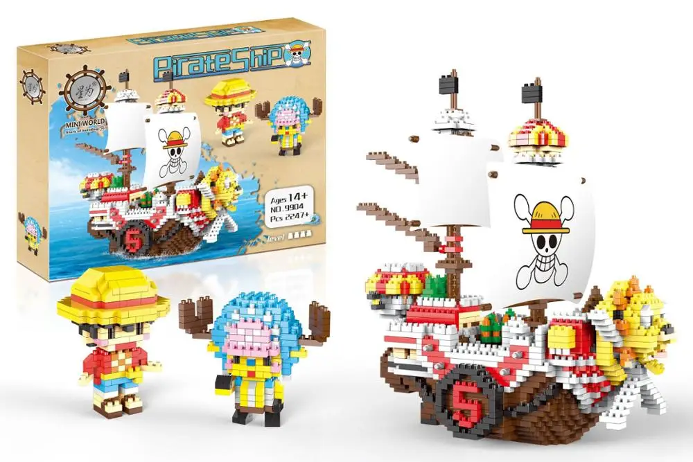 One Piece Thousand Sunny Building Blocks 2247pcs+ Anime Pirate Ship Assembly Model Micro Bricks Figures For Children gift