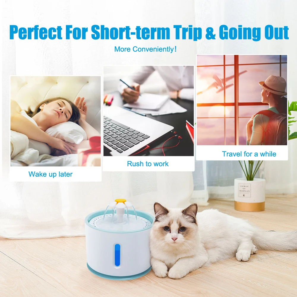 Pet Cat Water Fountain USB Automatic Cat Water Dispenser Feeder Bowl LED Light Smart Dog Cat Water Dispenser Pet Drinking Feeder