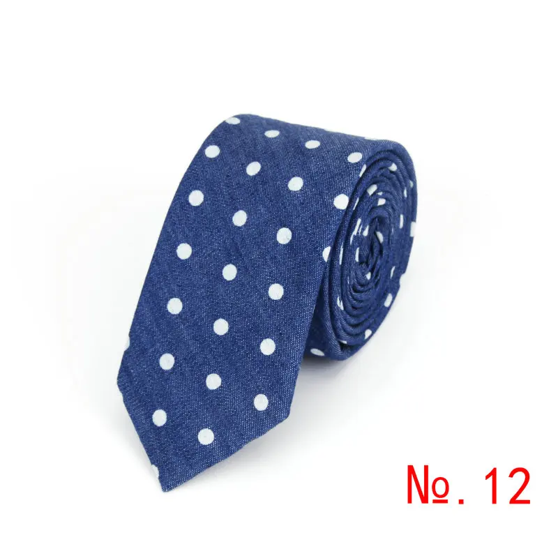 Cotton Denim Ties Men's Blue Solid Color Tie Narrow 6cm Width Necktie Slim Skinny Cravate Narrow Flower Dot Business Neckties