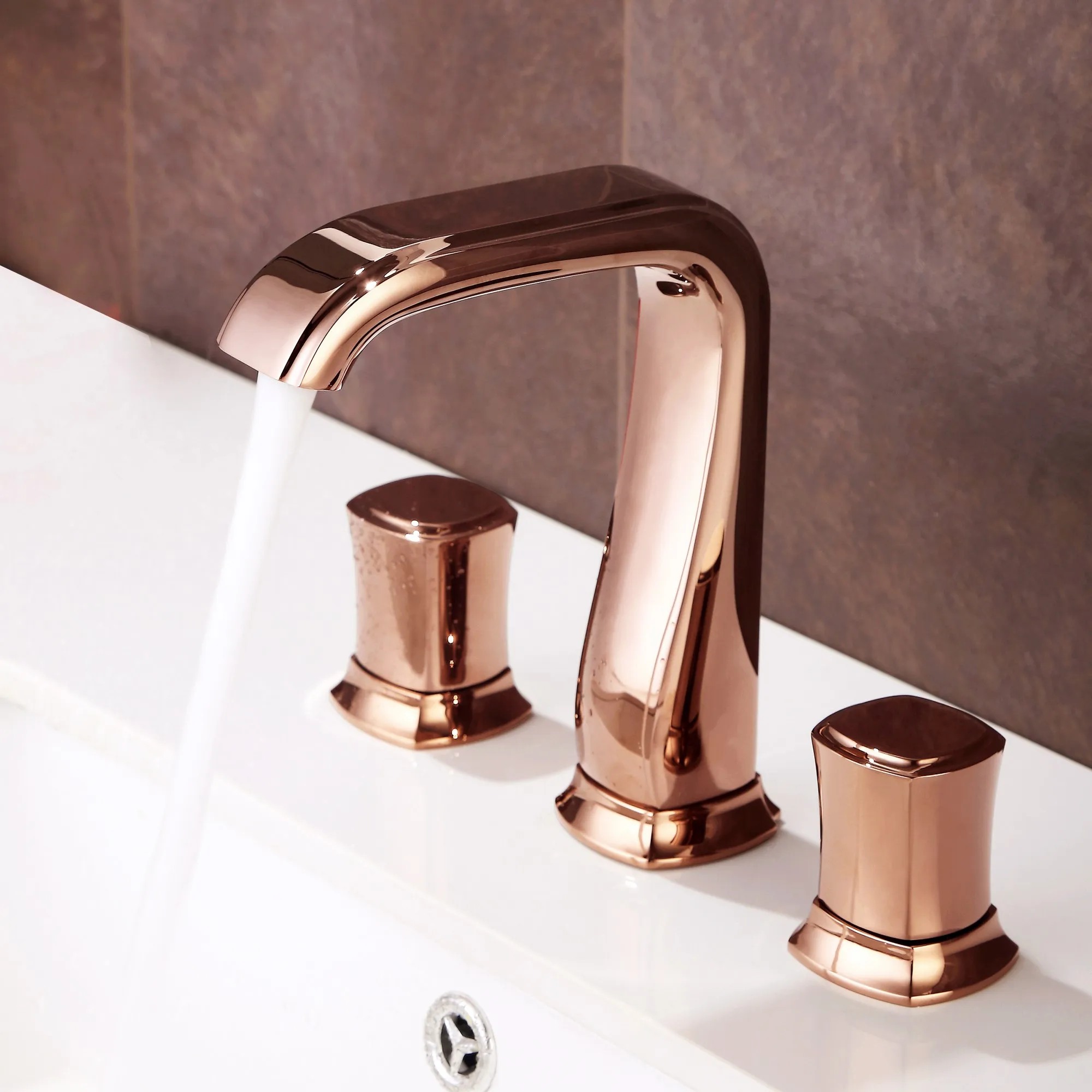 Luxury Rose gold brass bathroom sink faucet Top quality Three holes Double handle Basin mixer faucet tap