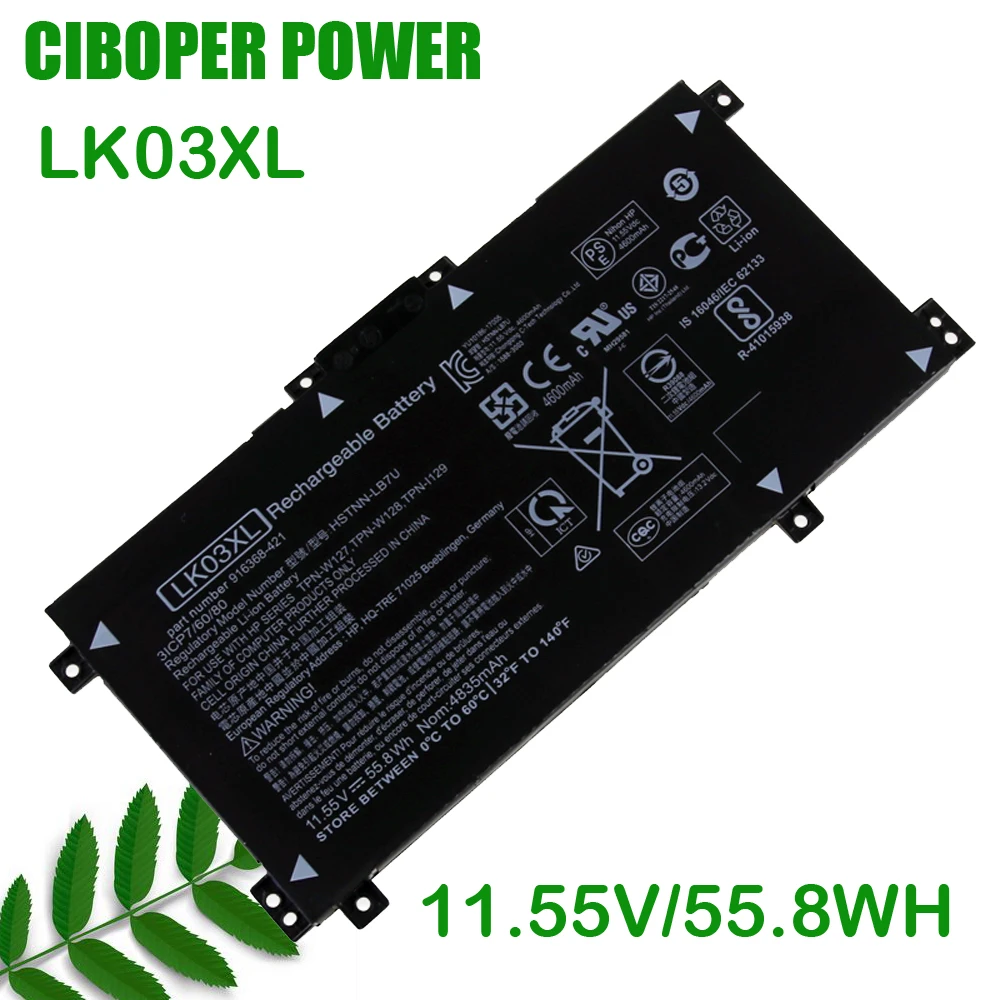 CP Laptop Battery LK03XL HSTNN-UB7I HSTNN-LB7U 55.8Wh For Envy 15 x360 15-bp 15-cn TPN-W127 W128 W129 W132 HSTNN-IB8M L08855-856