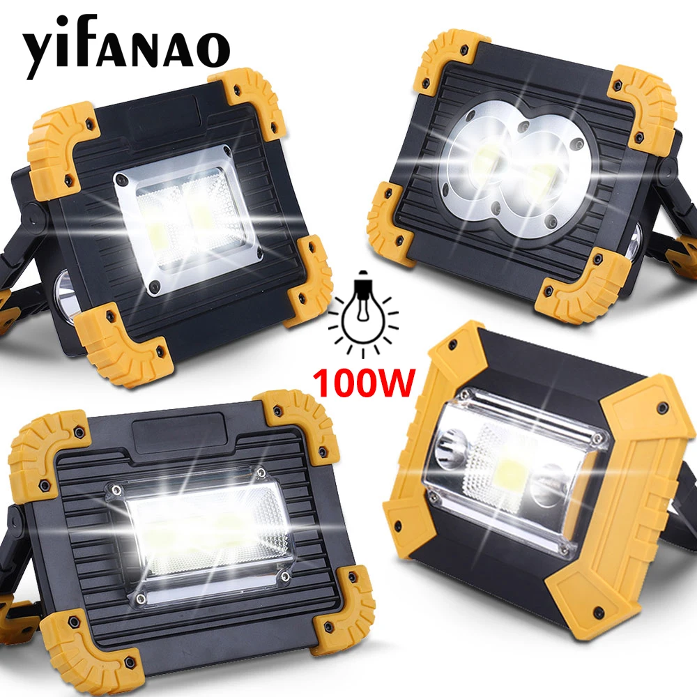 100W Portable Led Spotlight 3000LM Super Bright Led Work Light USB Rechargeable for Outdoor Camping Lamp Led Flashlight by 18650